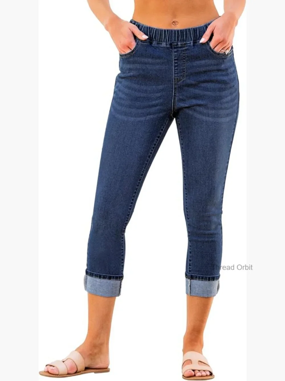 High Waisted Skinny Capri Jeans Pull On Stretch Denim Cropped Jeggings
